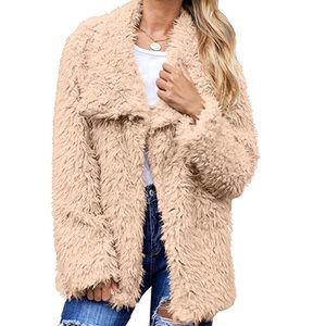 🎁🎄Lapel Beige button down faux fur jacket